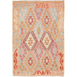 Tappeto Kilim Afghanistan Geometrico Azzurro Pastello Salmon