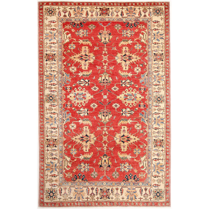 Tappeto Kazak Fine Pakistan Astratto Rosso Beige 202x307 Cm