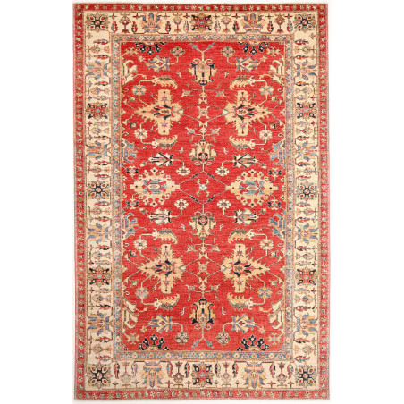 Tappeto Kazak Fine Pakistan Astratto Rosso Beige 202x307 Cm