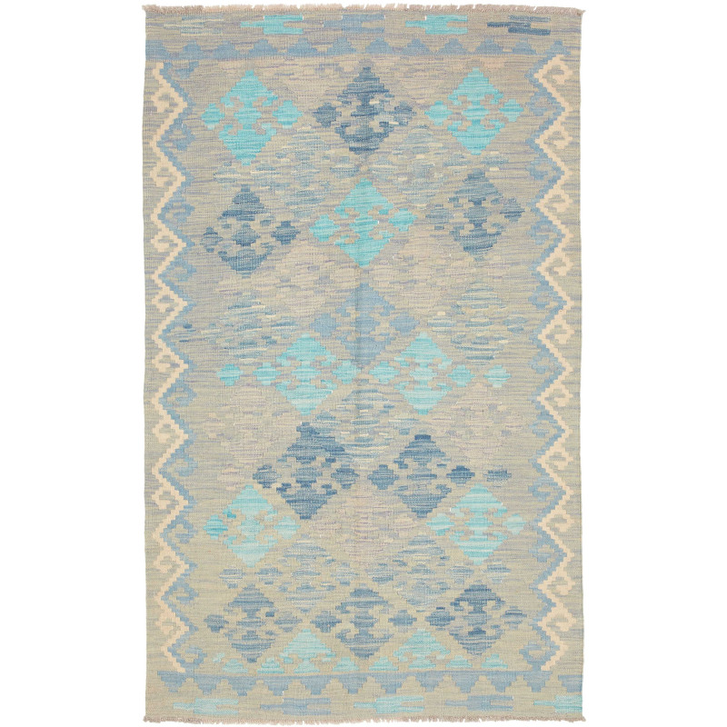 Tappeto Kilim Afghanistan Tribale Grigio Beige Chiaro Blu Ci