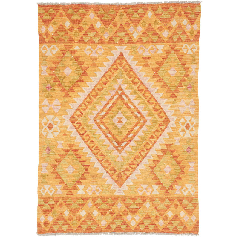 Tappeto Kilim Afghanistan Astratto Arancio Giallo Verde Crem