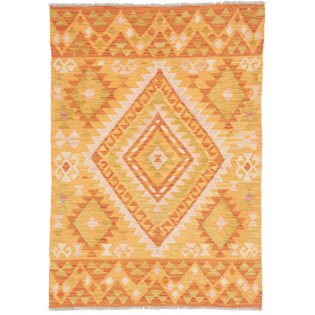 Tappeto Kilim Afghanistan Astratto Arancio Giallo Verde Crem