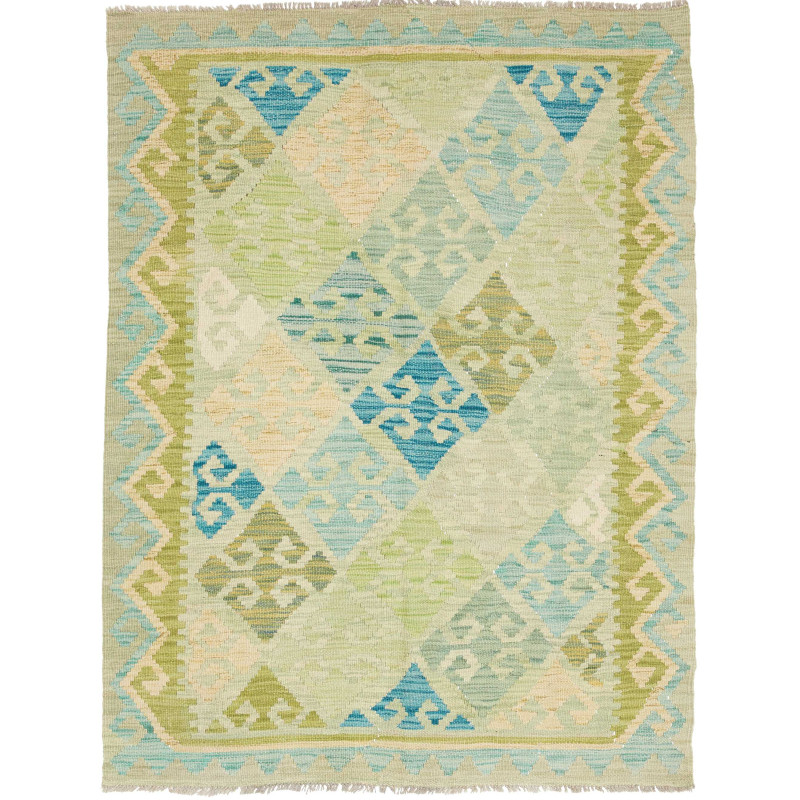 Tappeto Kilim Afghanistan Geometrico Verde Chiaro Azzurro Pa