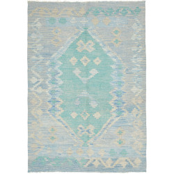 Tappeto Kilim Afghanistan Geometrico Azzurro Verde Menta Cre