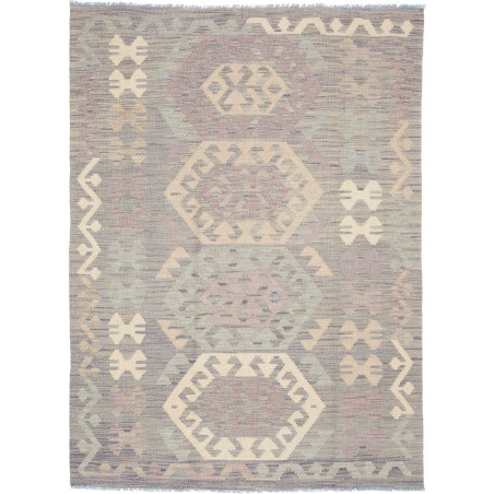 Tappeto Kilim Afghanistan Astratto Grigio Lilla Crema Verde