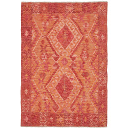 Tappeto Kilim Afghanistan Geometrico Arancio Rosso Salmone 1