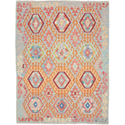 Tappeto Kilim Afghanistan Geometrico Azzurro Arancione Coral