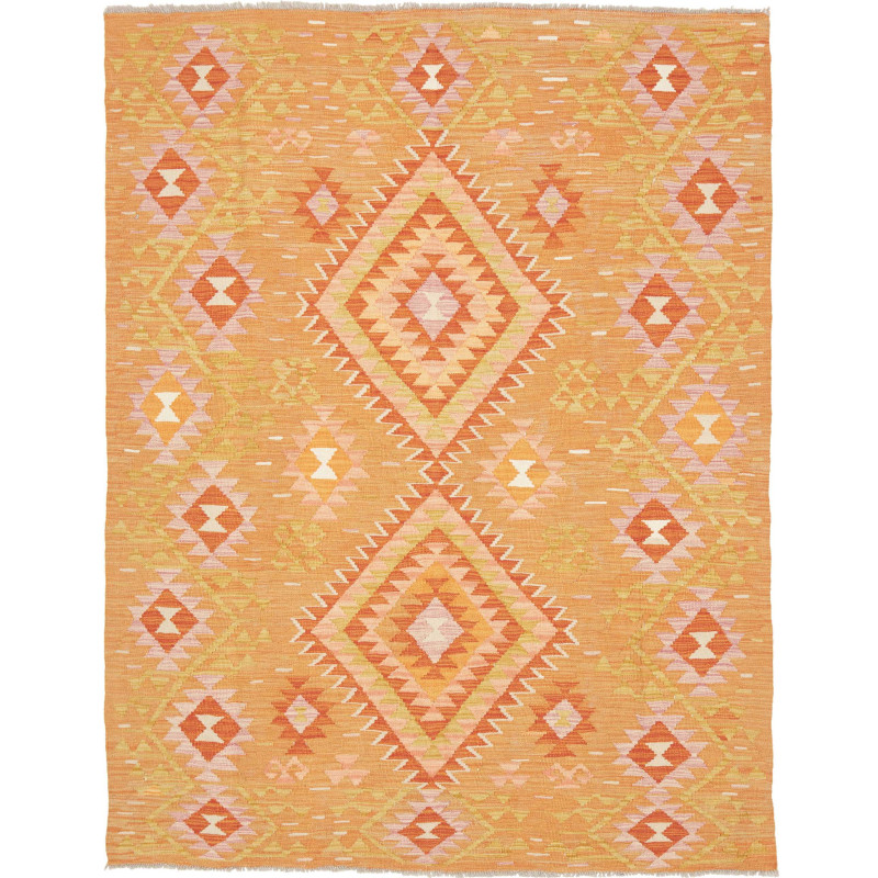 Tappeto Kilim Afghanistan Astratto Arancio Pesca Giallo Bian