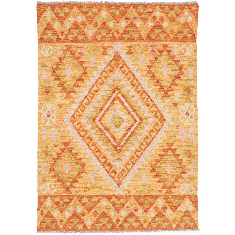 Tappeto Kilim Afghanistan Astratto Arancione Giallo Verde Ol