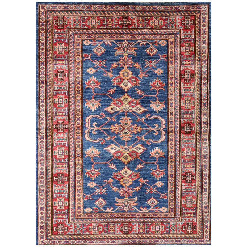 Tappeto Kazak Fine Pakistan Geometrico Blu Rosso 100x143 Cm