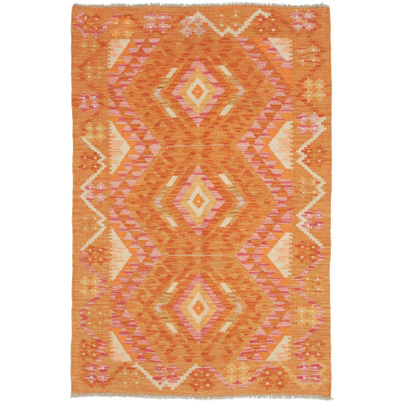 Tappeto Kilim Afghanistan Geometrico Arancio Rosa Crema 101x