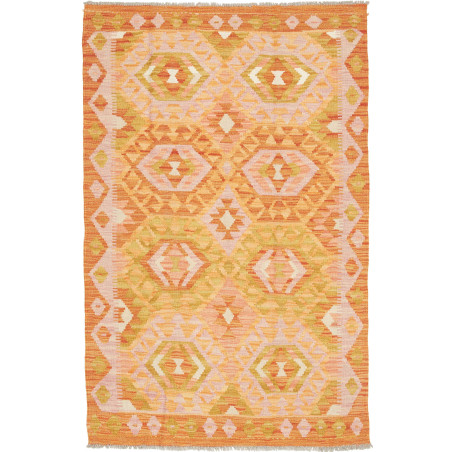Tappeto Kilim Afghanistan Astratto Arancio Oro Rosa Pesca Cr