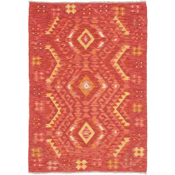 Tappeto Kilim Afghanistan Astratto Rosso Terracotto Giallo O