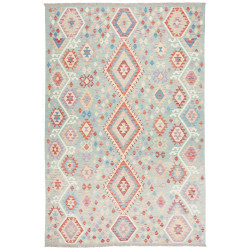Tappeto Kilim Afghanistan Geometrico Acquamarina Terracotta