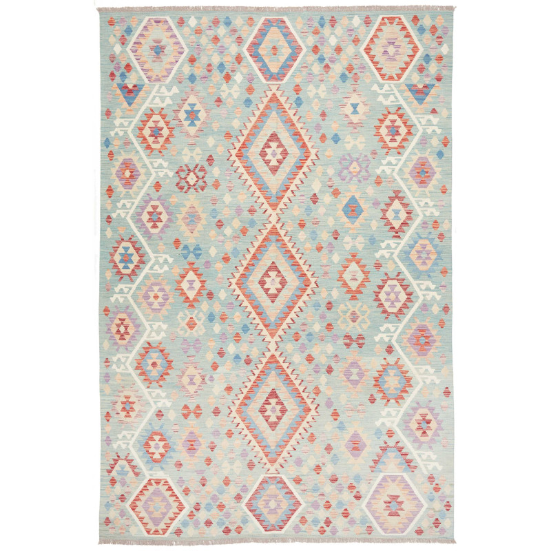 Tappeto Kilim Afghanistan Geometrico Acquamarina Terracotta