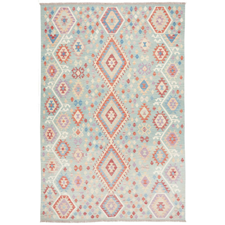 Tappeto Kilim Afghanistan Geometrico Acquamarina Terracotta