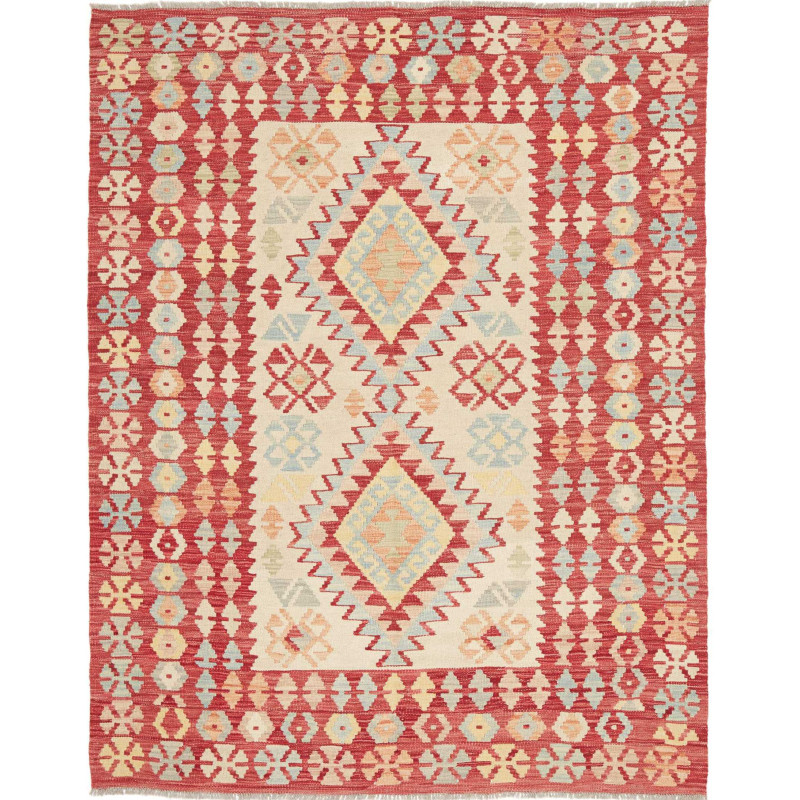Tappeto Kilim Afghanistan Geometrico Rosso Crema Blu Chiaro