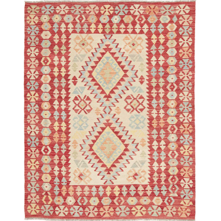 Tappeto Kilim Afghanistan Geometrico Rosso Crema Blu Chiaro