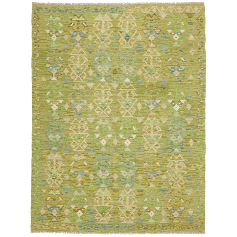 Tappeto Kilim Afghanistan Astratto Verde Beige Blu Giallo 15