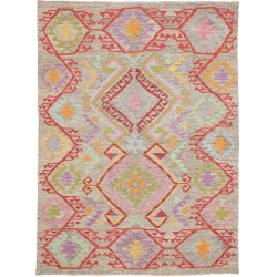 Tappeto Kilim Afghanistan Astratto Beige Grigio Chiaro Rosso