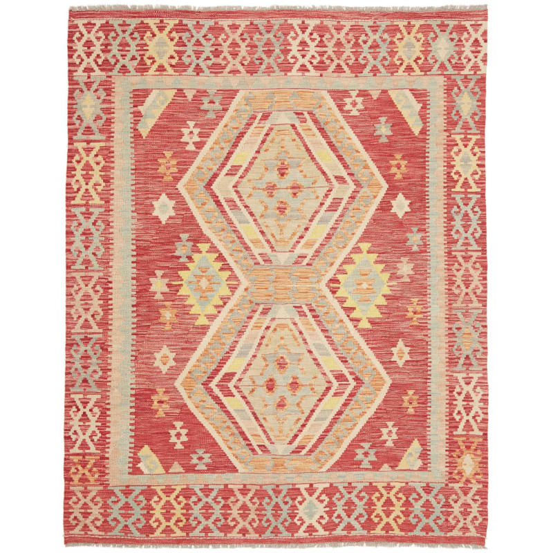 Tappeto Kilim Afghanistan Medaglione Rosso Terracotta Azzurr