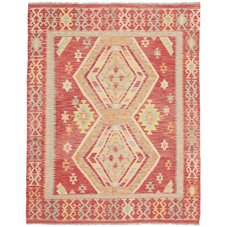 Tappeto Kilim Afghanistan Medaglione Rosso Terracotta Azzurr