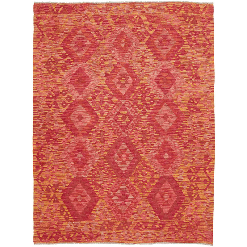Tappeto Kilim Afghanistan Astratto Rosso Arancio Giallo 153x