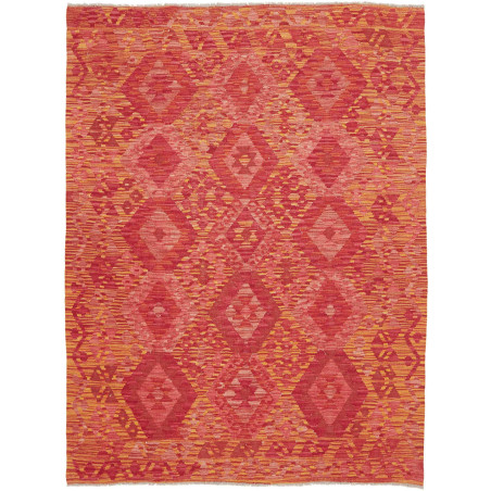Tappeto Kilim Afghanistan Astratto Rosso Arancio Giallo 153x