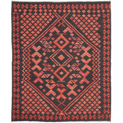 Tappeto Kilim Afghanistan Geometrico Carbone Rosso Corallo 1