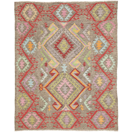Tappeto Kilim Afghanistan Geometrico Grigio Marrone Rosso Az