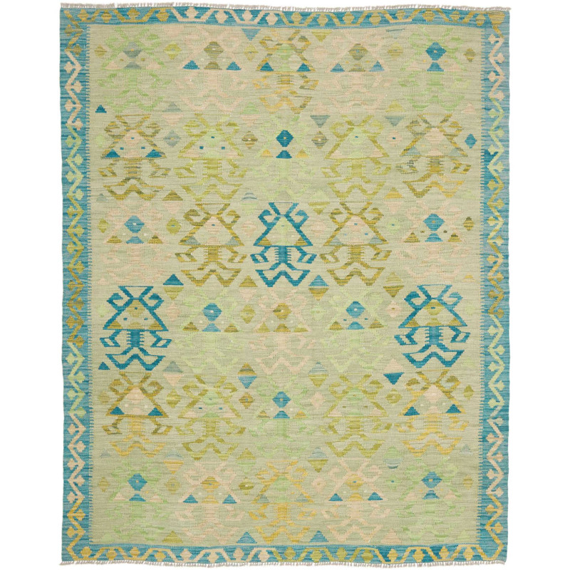 Tappeto Kilim Afghanistan Geometrico Verde Menta Chiaro Blu