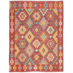 Tappeto Kilim Afghanistan Astratto Rosso Mattone Turchese Gi