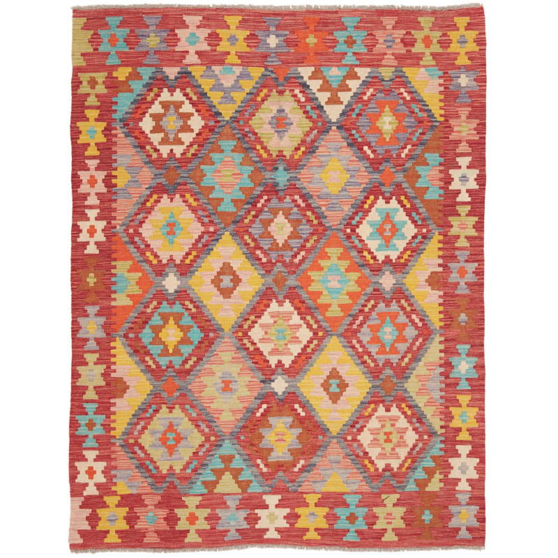Tappeto Kilim Afghanistan Astratto Rosso Mattone Turchese Gi