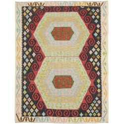 Tappeto Kilim Afghanistan Astratto Bianco Crema E Multicolor