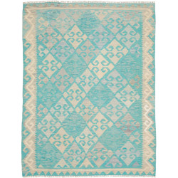 Tappeto Kilim Afghanistan Astratto Turchese Bianco Crema Gri