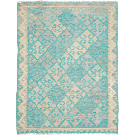 Tappeto Kilim Afghanistan Astratto Turchese Bianco Crema Gri