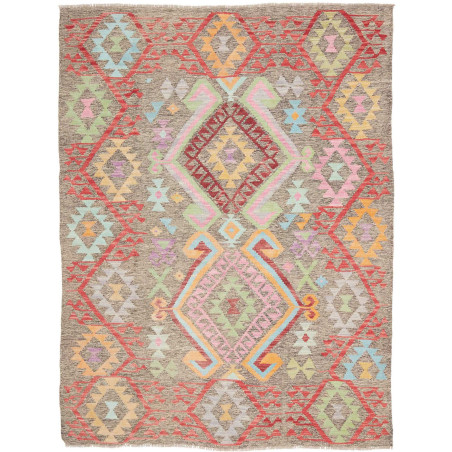 Tappeto Kilim Afghanistan Astratto Marrone Grigio Rosso Cora