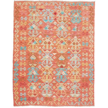 Tappeto Kilim Afghanistan Astratto Arancione Corallo Blu Azz