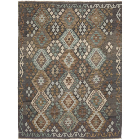 Tappeto Kilim Afghanistan Geometrico Grigio Antracite Marron
