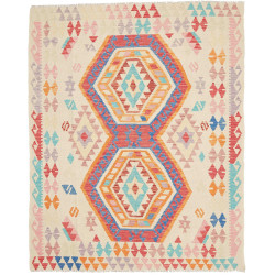 Tappeto Kilim Afghanistan Astratto Crema Offwhite Rosso Terr