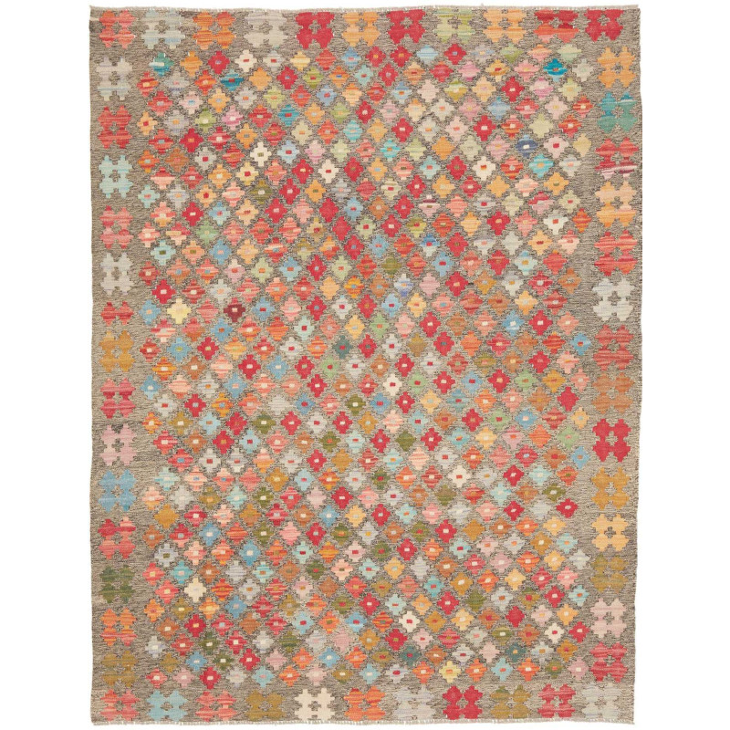 Tappeto Kilim Afghanistan Geometrico Grigio Terra Multicolor