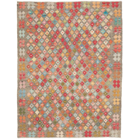 Tappeto Kilim Afghanistan Geometrico Grigio Terra Multicolor