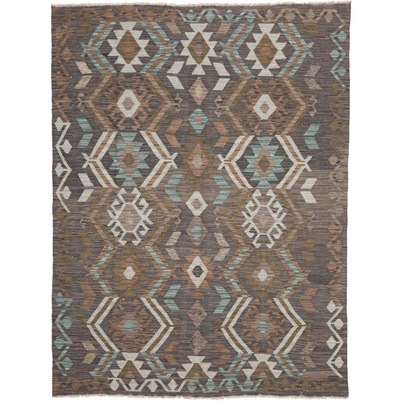 Tappeto Kilim Afghanistan Astratto Marrone Scuro Grigio Beig