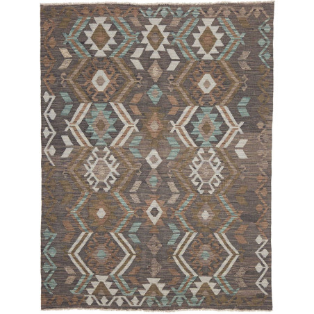 Tappeto Kilim Afghanistan Astratto Marrone Scuro Grigio Beig