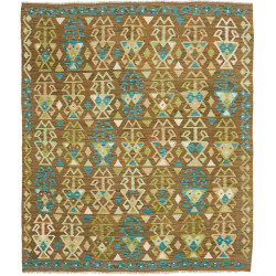 Tappeto Kilim Afghanistan Geometrico Marrone Terra Blu Verde