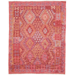 Tappeto Kilim Afghanistan Geometrico Rosso Rosa Arancio Lava