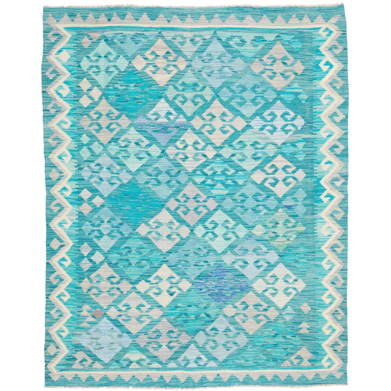 Tappeto Kilim Afghanistan Astratto Verde Acqua Turchese Cele