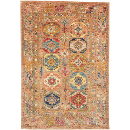 Tappeto Tribal Pakistan Astratto Terra Cotta Blu Rosso Giall