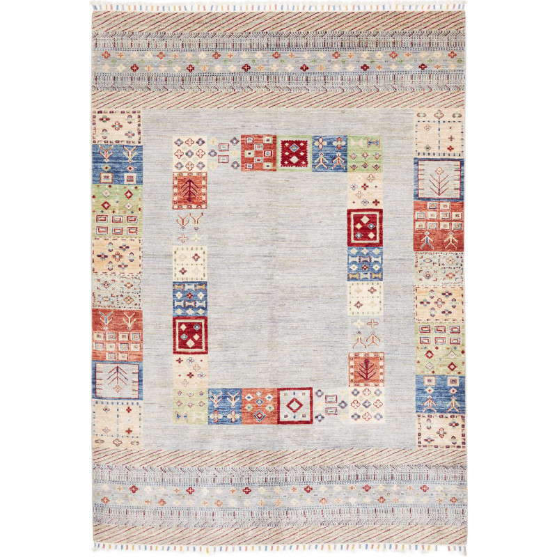Tappeto Siva Pakistan Astratto Grigio Azzurro Chiaro Rosso B