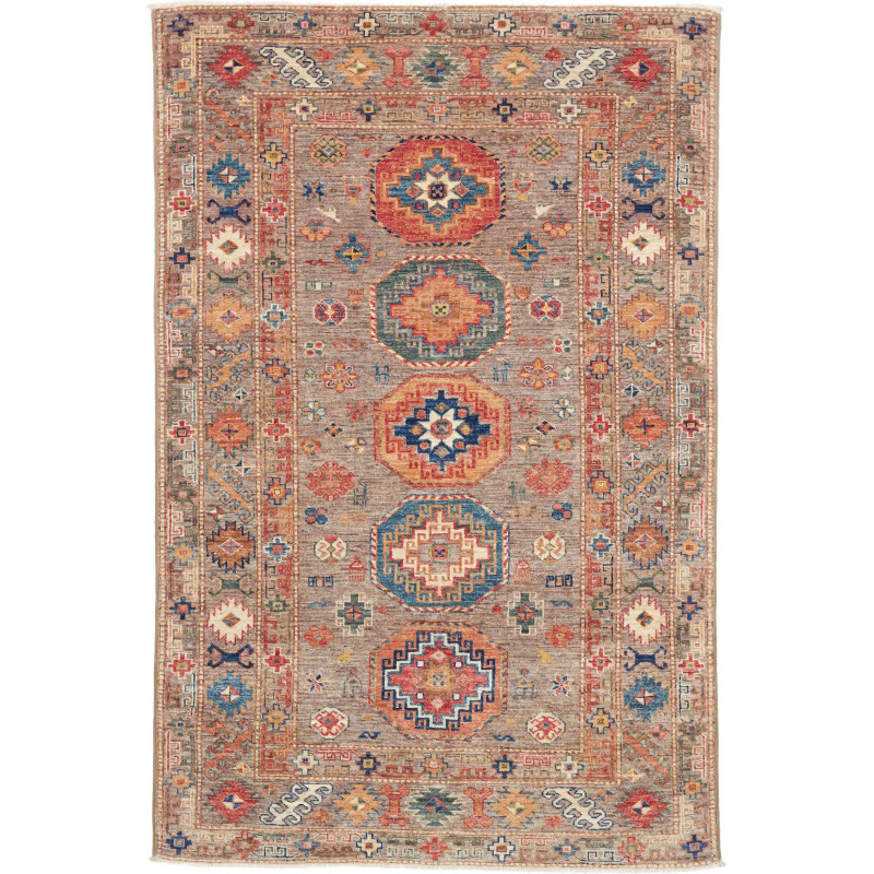 Tappeto Kazak Fine Pakistan Astratto Marrone Grigio Terra Ro